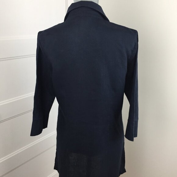 Women's Linen Button Down Shirt sz M -Midnight Blue - Picture 5 of 9